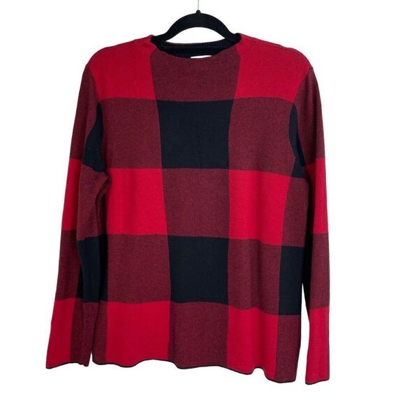 J. Jill Red & Black Buffalo Plaid Crew Neck Long Sleeve Sweater Size M - Picture 2 of 4
